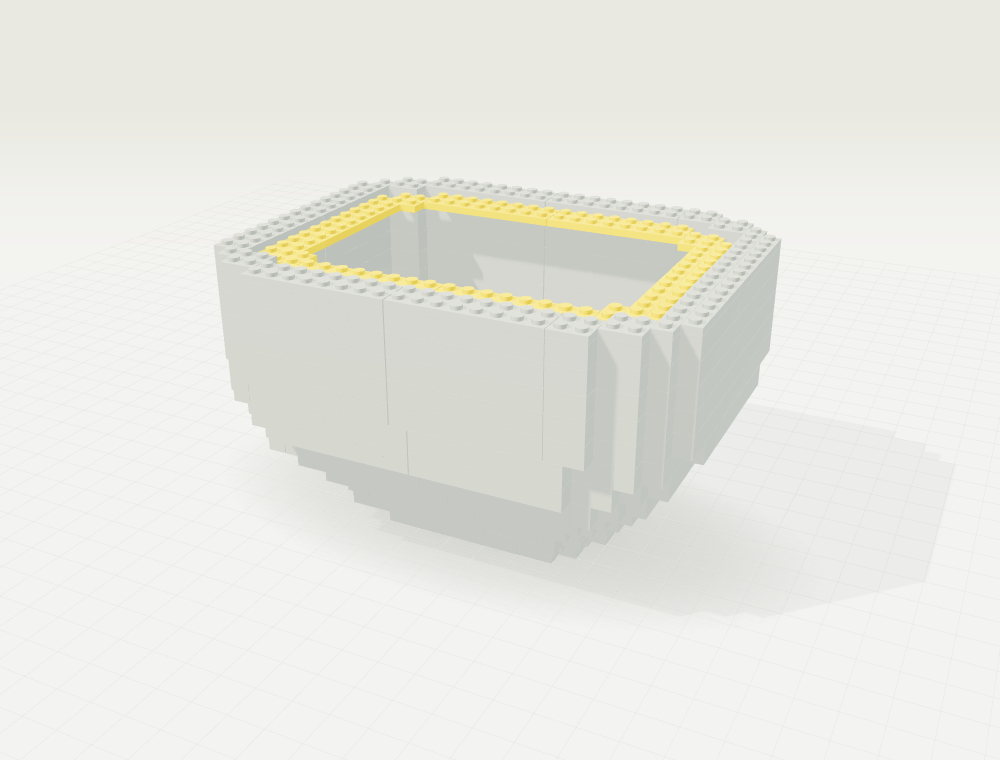 Step 17: Add the inner ledge. New parts in color, previously placed parts in gray.